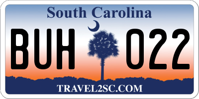 SC license plate BUH022