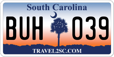SC license plate BUH039