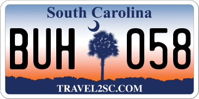 SC license plate BUH058