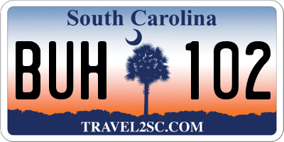 SC license plate BUH102