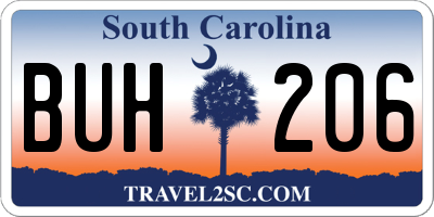 SC license plate BUH206