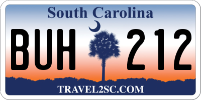 SC license plate BUH212