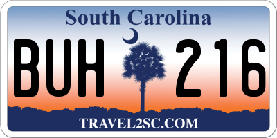SC license plate BUH216