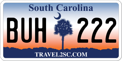 SC license plate BUH222