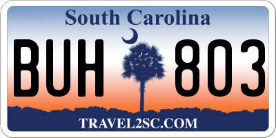 SC license plate BUH803