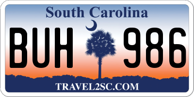 SC license plate BUH986