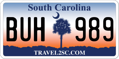 SC license plate BUH989