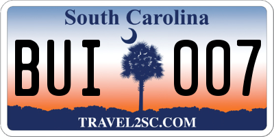 SC license plate BUI007