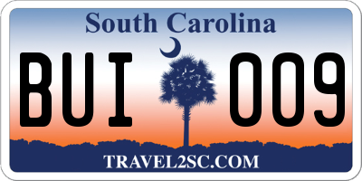 SC license plate BUI009