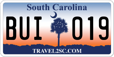 SC license plate BUI019