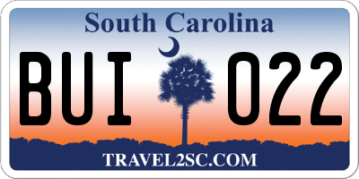 SC license plate BUI022