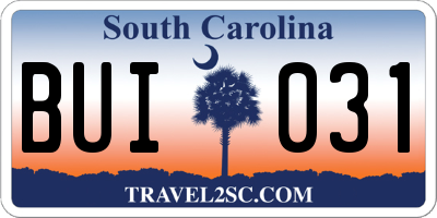 SC license plate BUI031