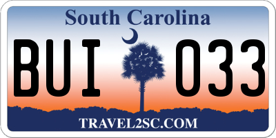 SC license plate BUI033