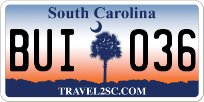 SC license plate BUI036