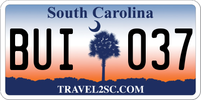 SC license plate BUI037