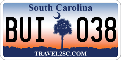 SC license plate BUI038