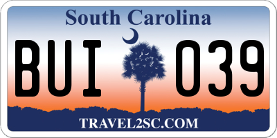 SC license plate BUI039
