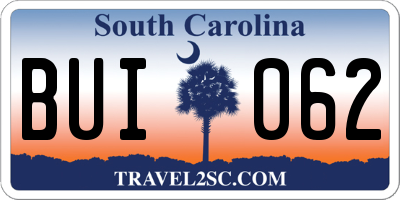 SC license plate BUI062
