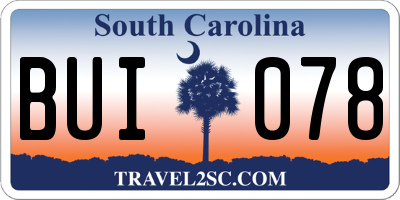 SC license plate BUI078