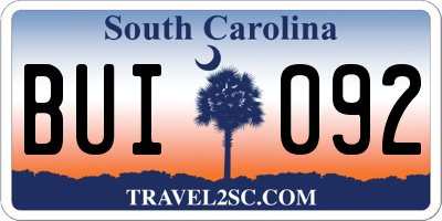 SC license plate BUI092
