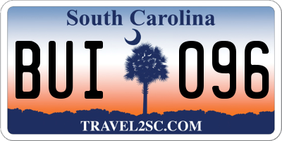 SC license plate BUI096