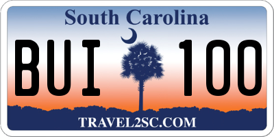 SC license plate BUI100
