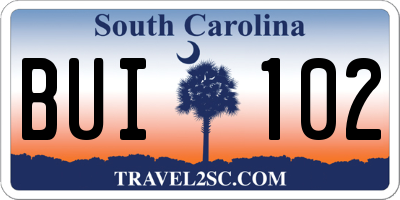 SC license plate BUI102