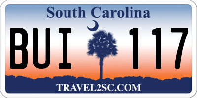 SC license plate BUI117