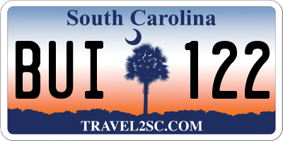 SC license plate BUI122