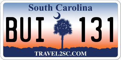 SC license plate BUI131