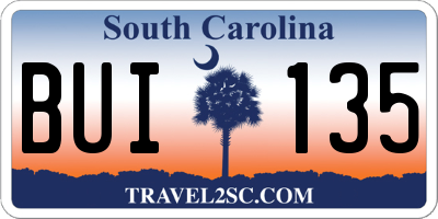 SC license plate BUI135