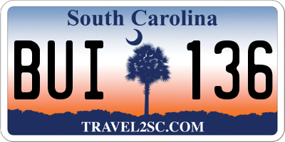 SC license plate BUI136