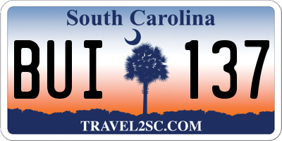 SC license plate BUI137