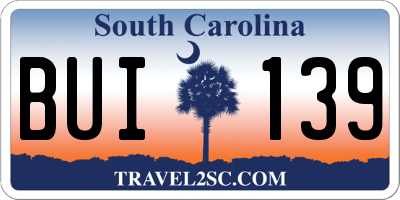 SC license plate BUI139