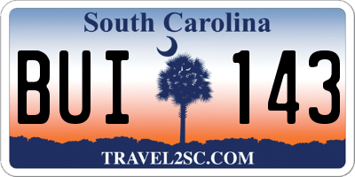 SC license plate BUI143