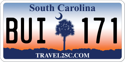 SC license plate BUI171