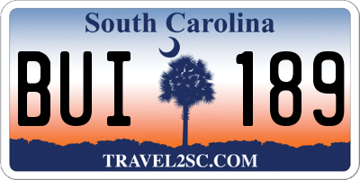 SC license plate BUI189