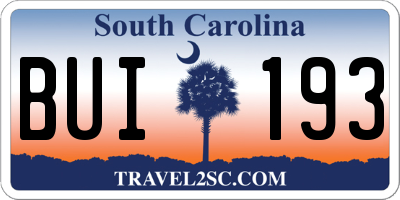 SC license plate BUI193