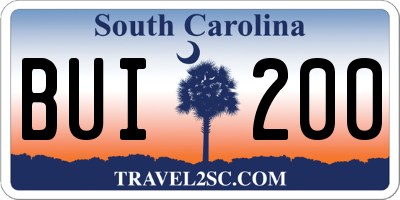 SC license plate BUI200