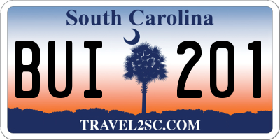 SC license plate BUI201