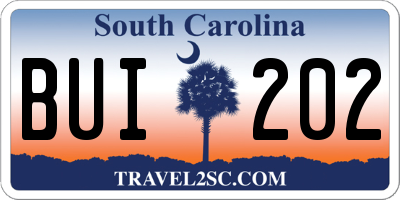 SC license plate BUI202