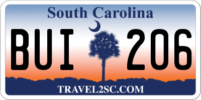 SC license plate BUI206