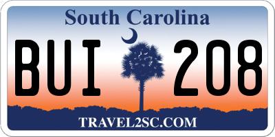 SC license plate BUI208