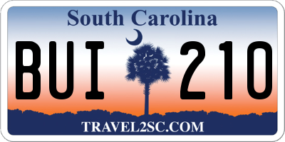 SC license plate BUI210