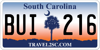 SC license plate BUI216