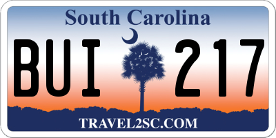 SC license plate BUI217