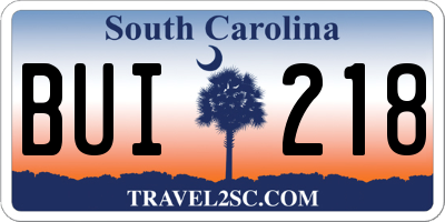 SC license plate BUI218