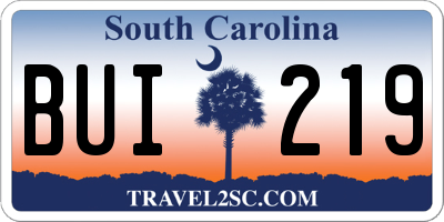 SC license plate BUI219