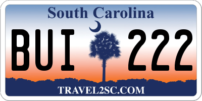 SC license plate BUI222