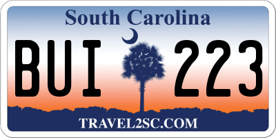 SC license plate BUI223
